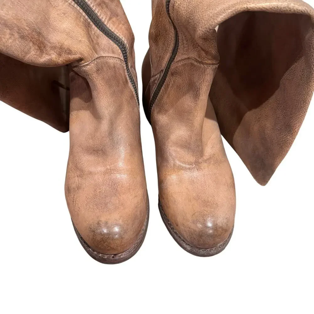 Bed Stu Distressed Manchester Knee High Boots Leather Tan Rustic Sizwe 6.5 NWOB